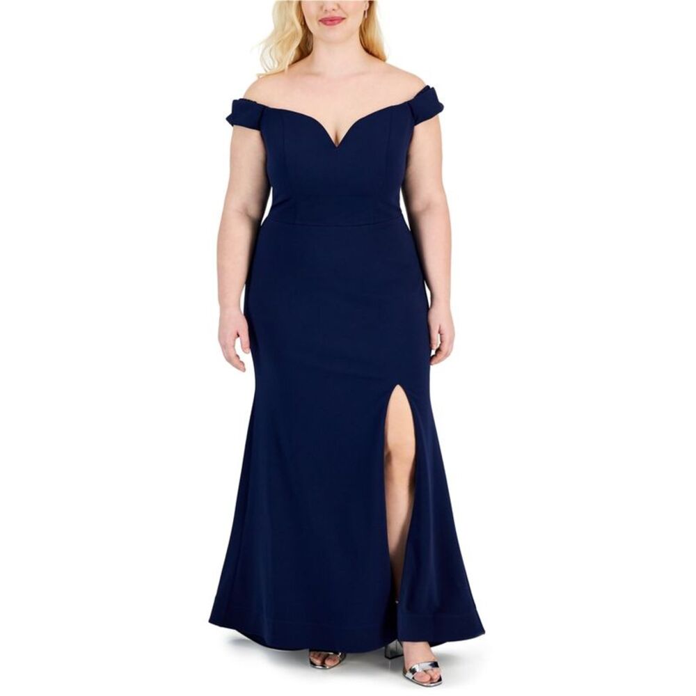 B. DARLIN Womens Cold Shoulder Gown Dress, Blue, Plus Size, 18W, DM